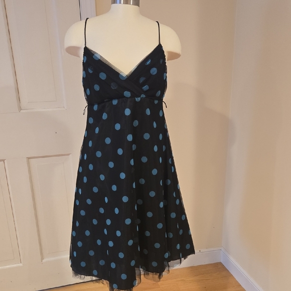 Onyx Nite Black and Blue Polka Dot Dress - Picture 3 of 7